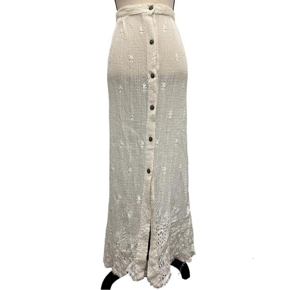 cream white lace mesh knit maxi skirt